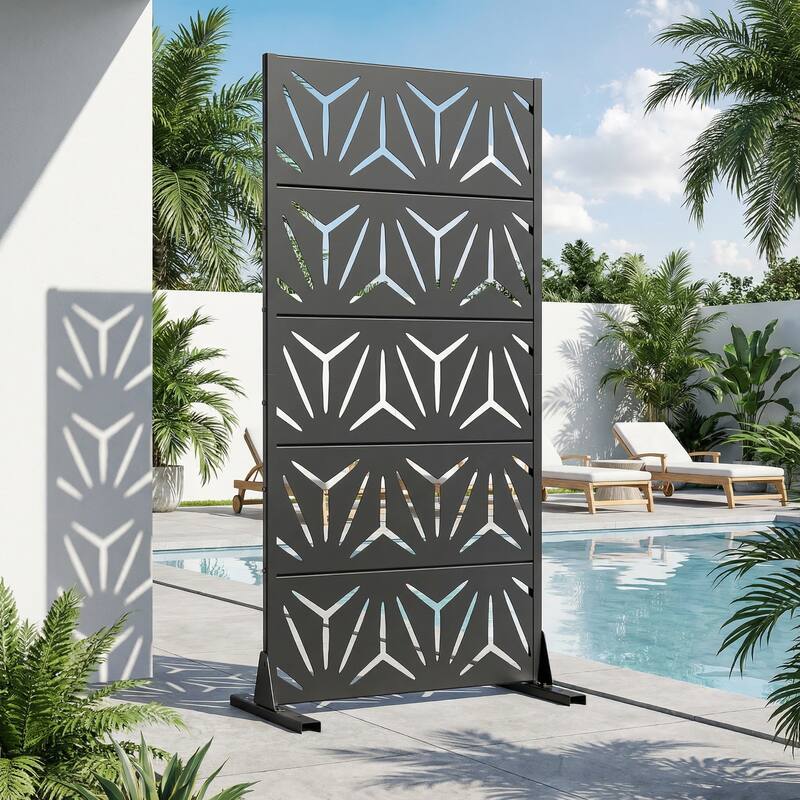 72" H×47"W Dovelina Black Outdoor Freestanding Metal Privacy Screen Decorative Garden Fence - Black - 59“x30"