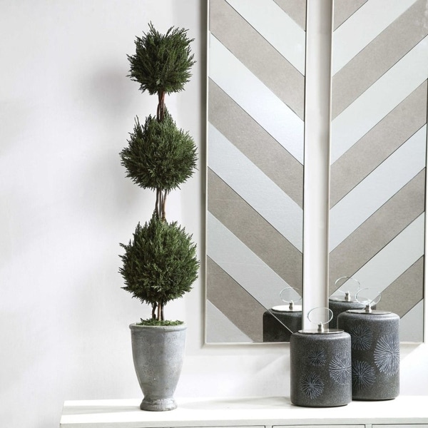 43" Green and Gray Tropical Cypress Triple Topiary. Opens flyout.
