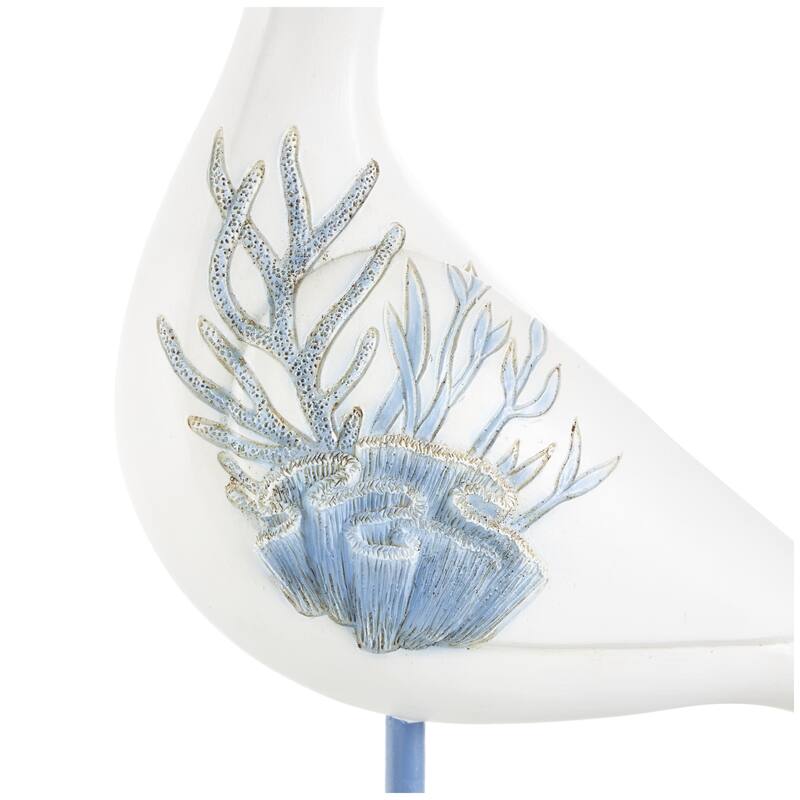 Polystone Bird Decorative Sculpture with Blue Coral Patterns and Wood Inspired Bases - Set of 2 White - Roche River Decor