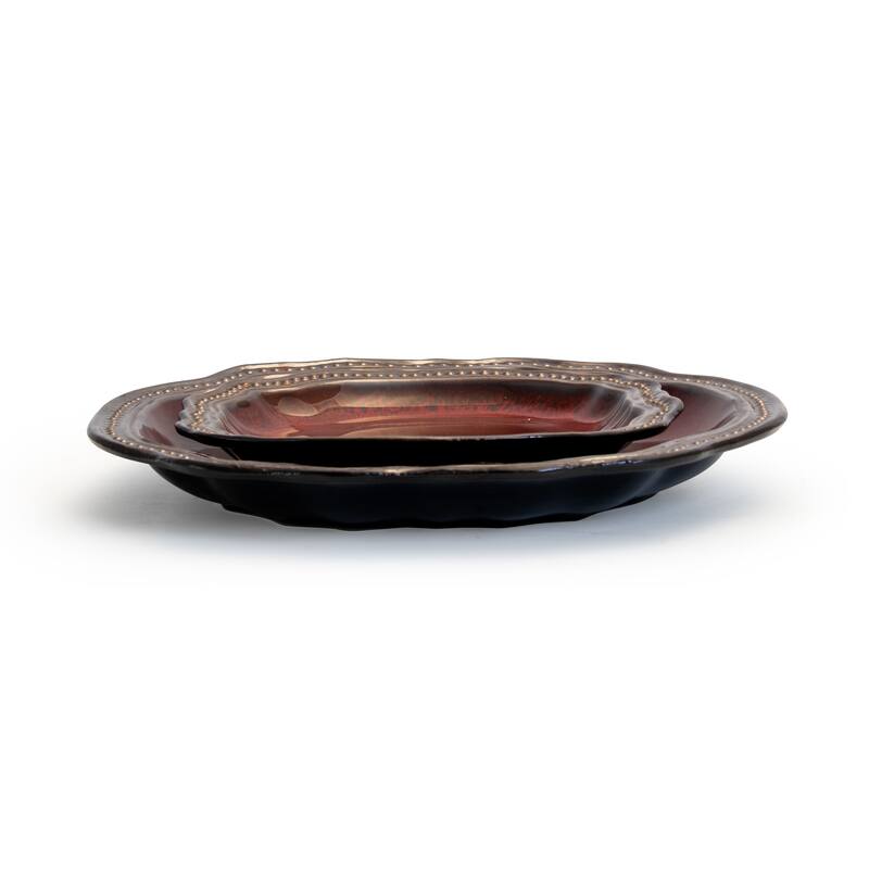 Royal Maroon Embossed Stoneware Dinnerware Set 16 Piece