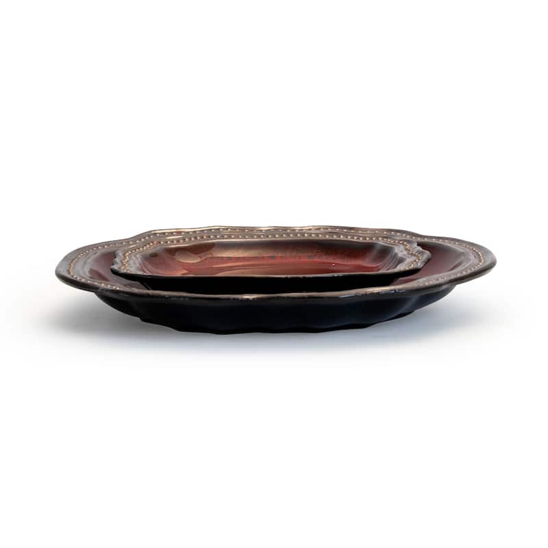 Ruby Empress 16 Piece Beaded Rim Stoneware Dinnerware Set