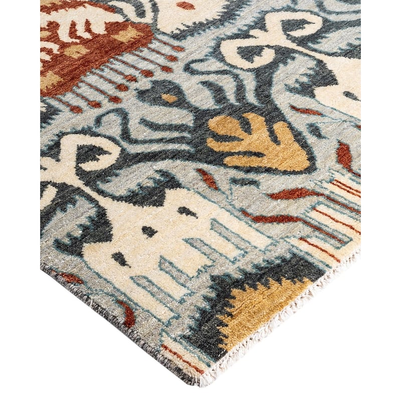 Ikat One-of-a-Kind Hand-Knotted Area Rug, Gray - 9' 1" x 12' 3"
