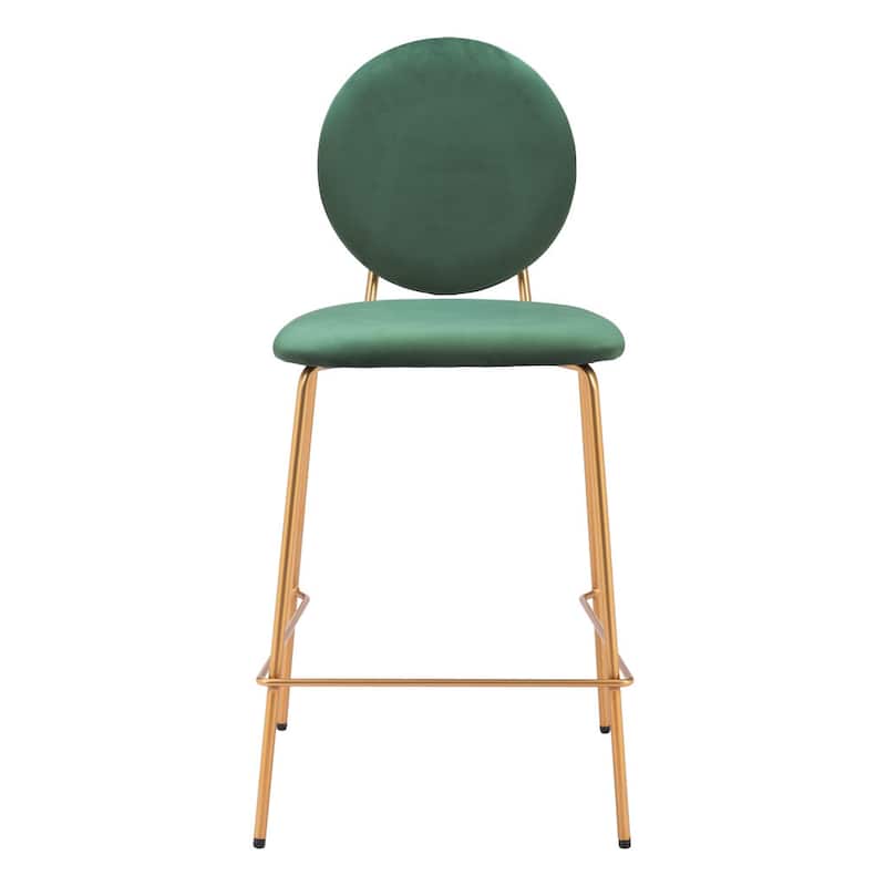 HomeRoots Set of Two 26" Green and Gold Velvet and Steel Counter Height Bar Chairs