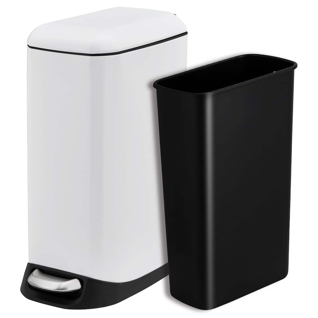 Bathroom Trash Can with Lid, Stainless Steel Kitchen Trash Can with 12 Liter for Kitchen or Bathroom, White