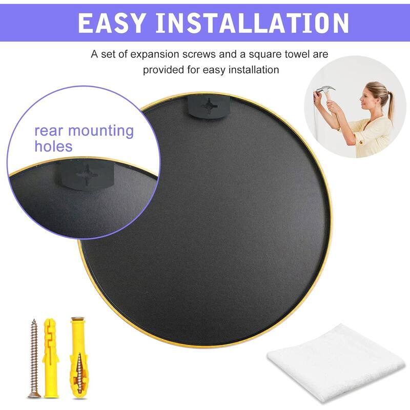 Gold 39 Inch Metal Round Bathroom Mirror