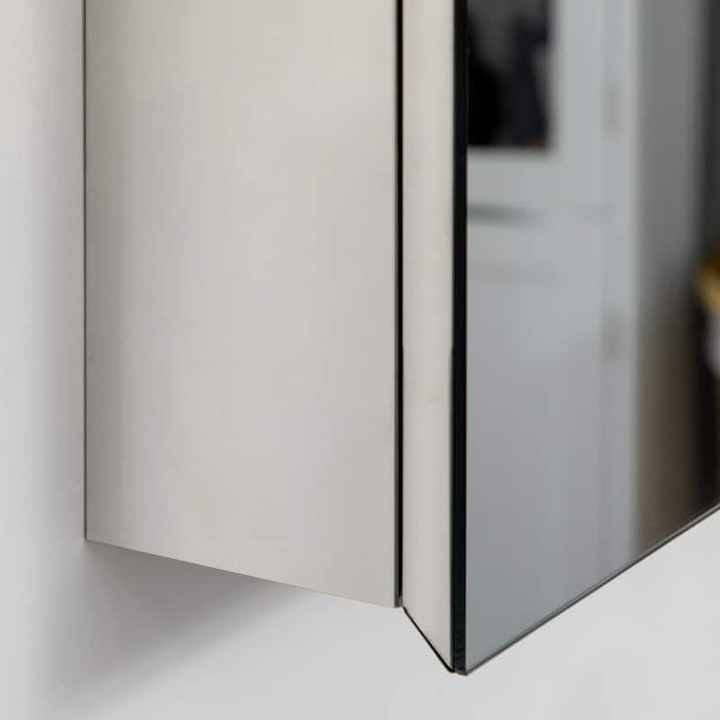 Wall-Mounted Medicine Cabinet with Mirror, Bathroom Mirror Cabinet Wall Mounted with Hinged Door, Storage Shelves, Silver