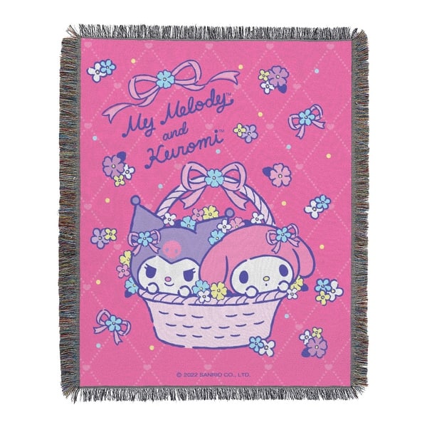 slide 2 of 5, Sanrio My Melody Flower Basket Fun Woven Tapestry Throw Blanket