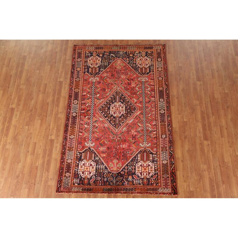 Shiraz Persian Vintage Area Rug Hand-knotted Wool Carpet - 5'2"x 8'3"