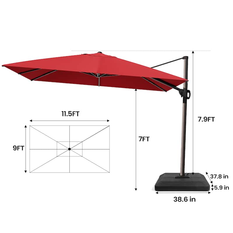 Pellebant Outdoor Patio 9 FT x 11.5 FT Cantilever-Offset Umbrella with Premium Base