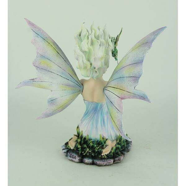 Shop White Haired Sitting Fairy And Green Baby Dragon Statue