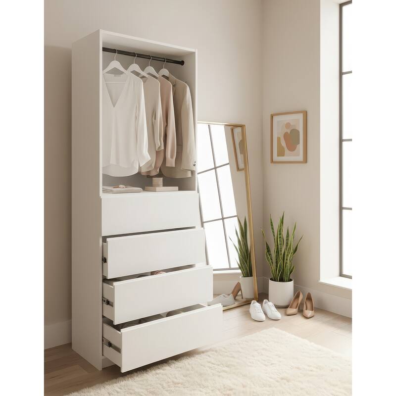 Prosper 32" White Wood Walk-in Closet with Two Rods - 31.4"W x 15.7"D x 83" H