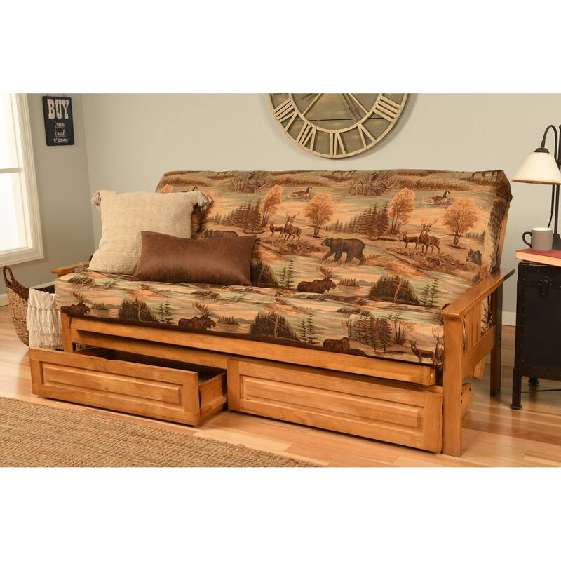 Somette Monterey Sofa in Butternut Finish with Storage and Removable Printed Mattress Cover
