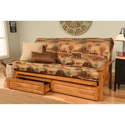 Somette Monterey Sofa in Butternut Finish with Storage and Removable Printed Mattress Cover