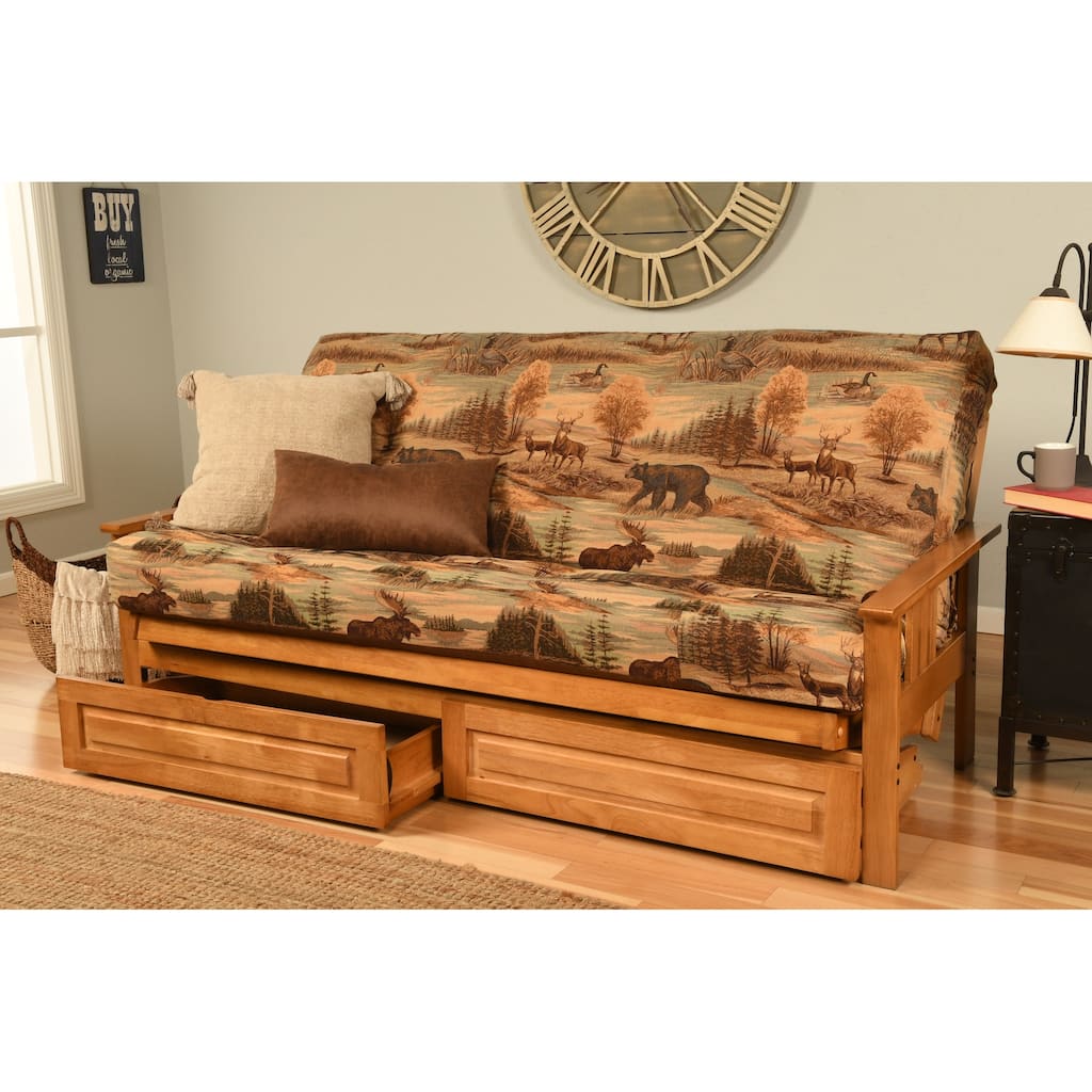 Somette Monterey Sofa in Butternut Finish with Storage and Removable Printed Mattress Cover