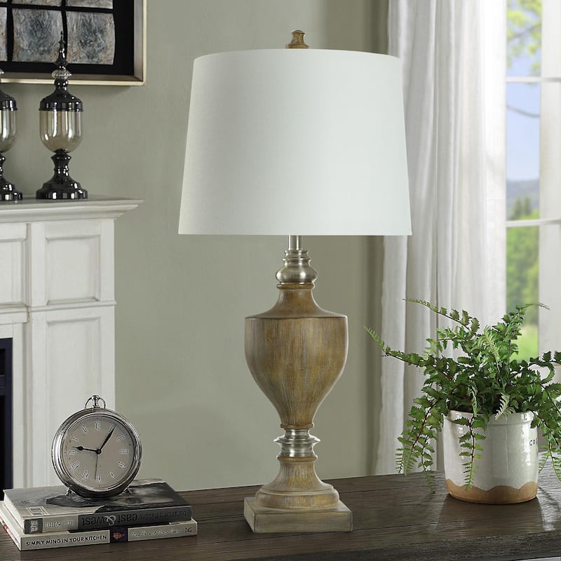 Branson Brushed Polyresin and Metal Table Lamp - White Linen Shade