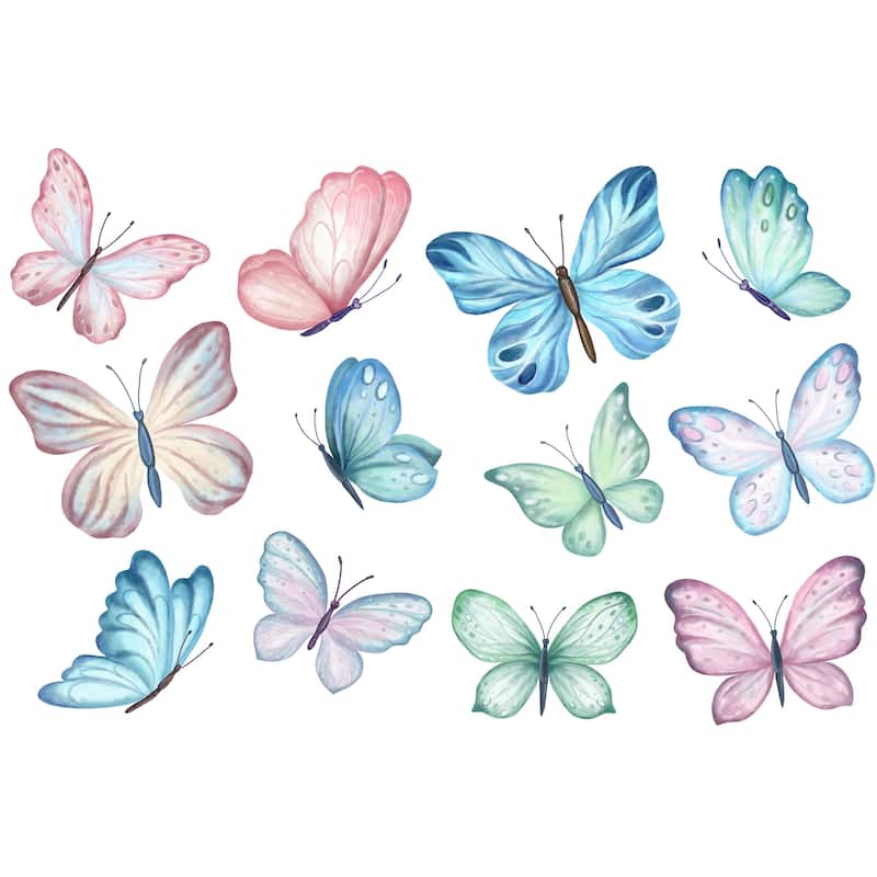 Watercolored Nursery Butterflies Peel and Stick Wallpaper