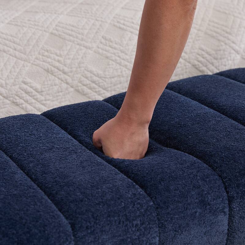 Modern Upholstered Bench Armless Bench End of Bed Bench, Ottoman Navy Foot Stool for Living Room and Bedroom