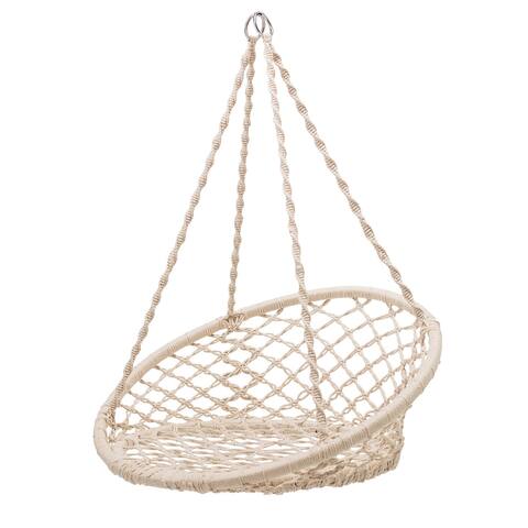 Hanging Handwoven Cotton Macramé Chair with Metal Frame