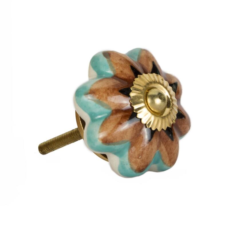 Set of 8 Hand-Painted Ceramic & Metal Drawer Knobs Blue & Red Round Cabinet Pulls - 1.5 X 1.5