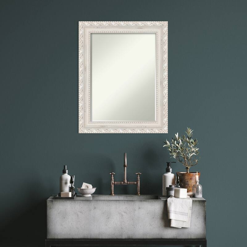Opera Off White Half-Inch-Beveled Wood Bathroom Wall Mirror - Opera Off White - Glass Size 18x24