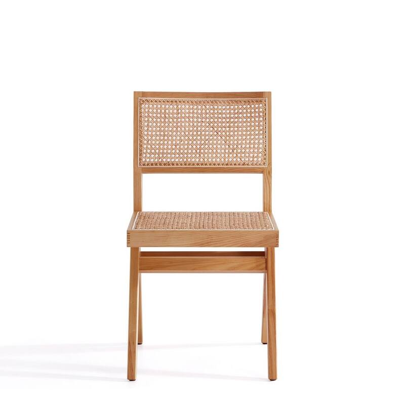 Manhattan Comfort Hamlet Dining Chair in Black and Natural Cane - Set of 2