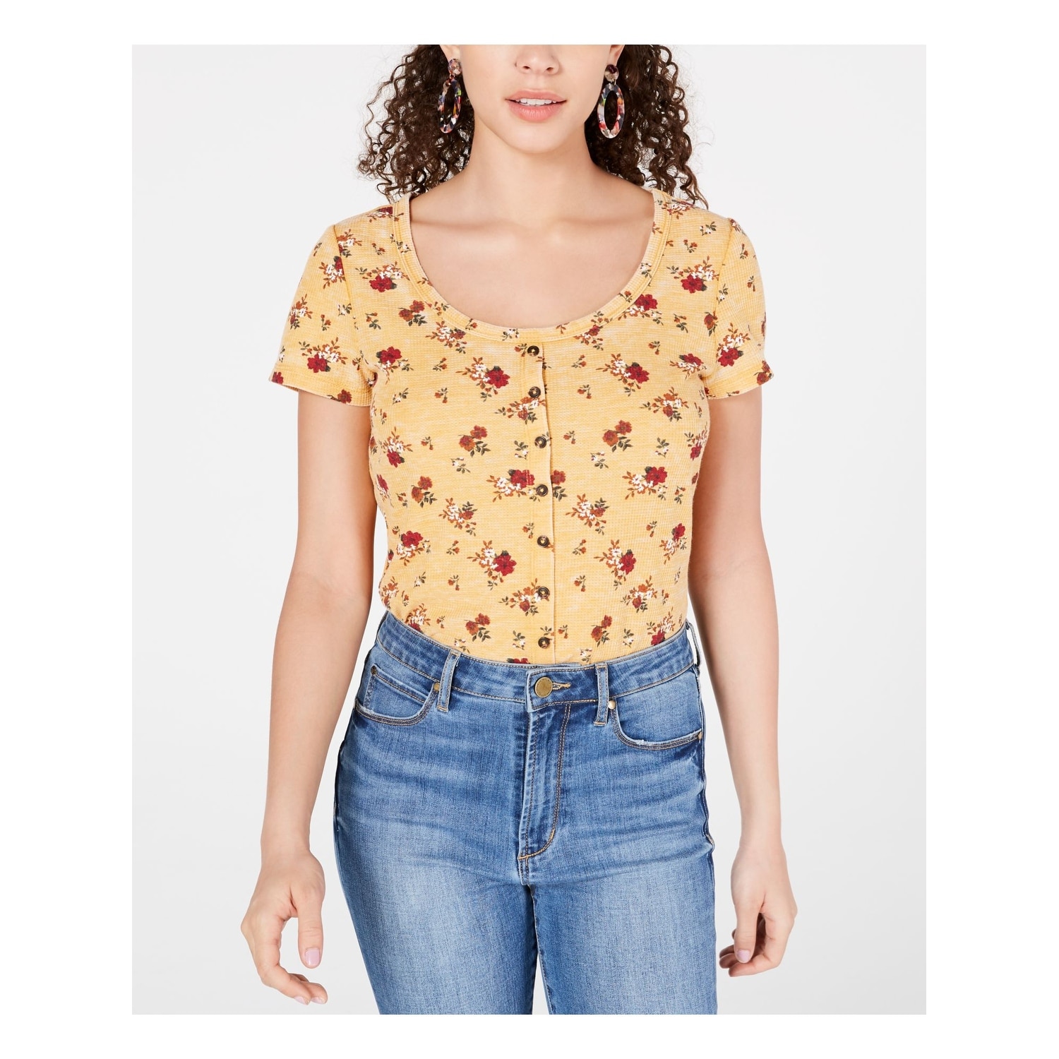 womens yellow floral tops