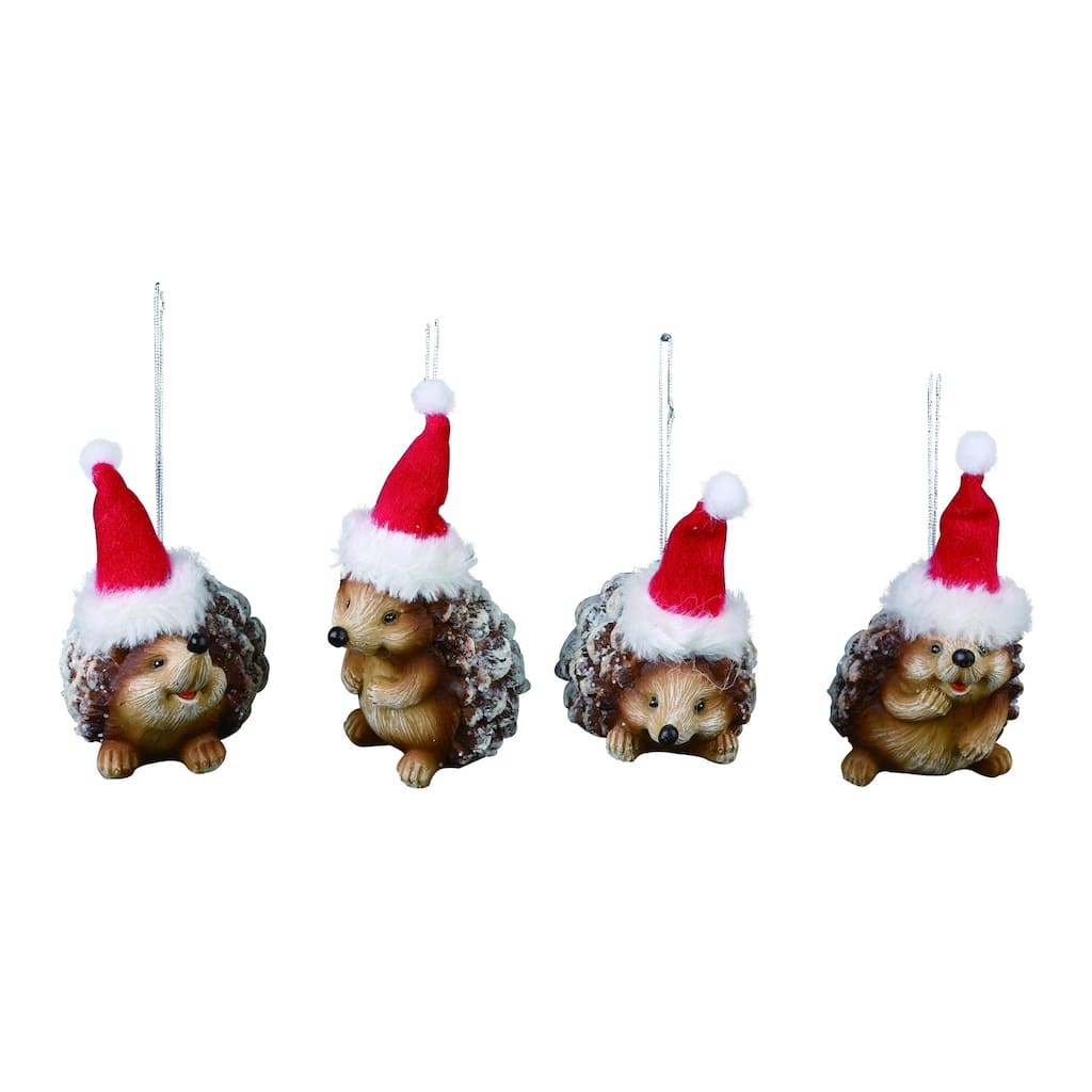Transpac Resin 4 in. Brown Christmas Holiday Hedgehog Ornament Set of 4