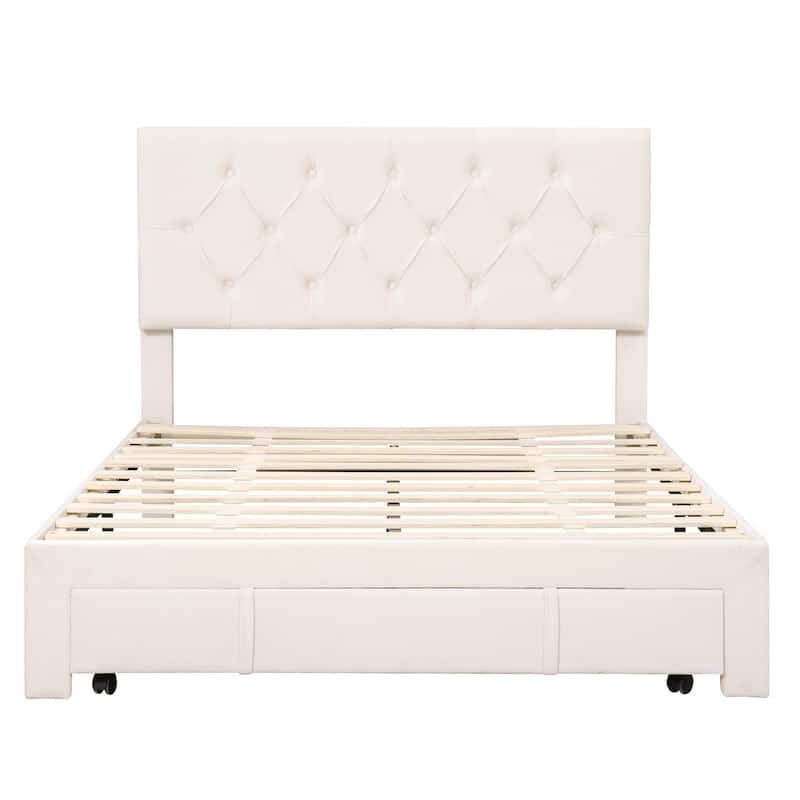 Elegant Velvet Upholstered Storage Platform Bed, Big Drawer ...