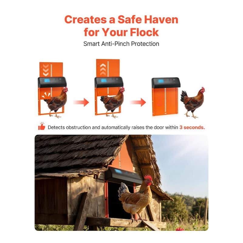 Orange Automatic Chicken Coop Door Battery Powered Timer Manual Control Aluminum Alloy Electric Poultry Door