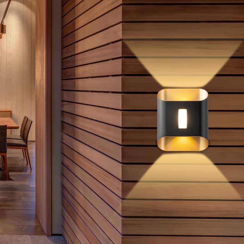 C Cattleya 2 Pack 2-Light Gold and Black Aluminum Integrated LED Outdoor Wall Light Sconce