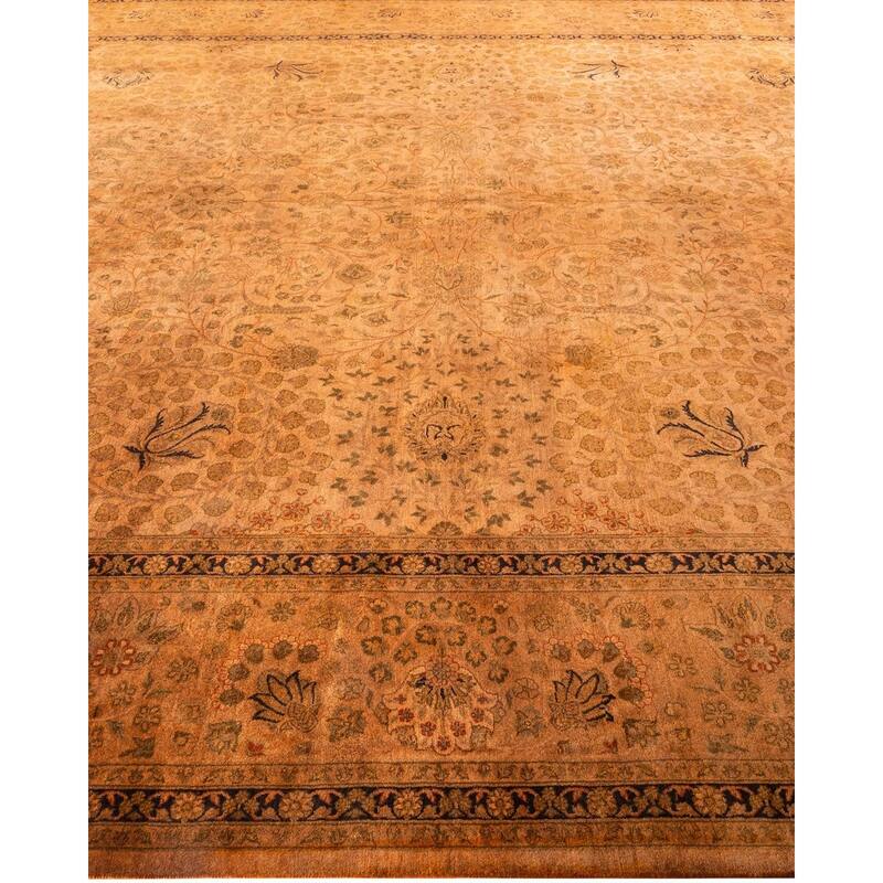 Overton Handknotted Wool Vintage Inspired Contemporary Overdyed Brown Area Rug - 15' 9" x 10' 2"