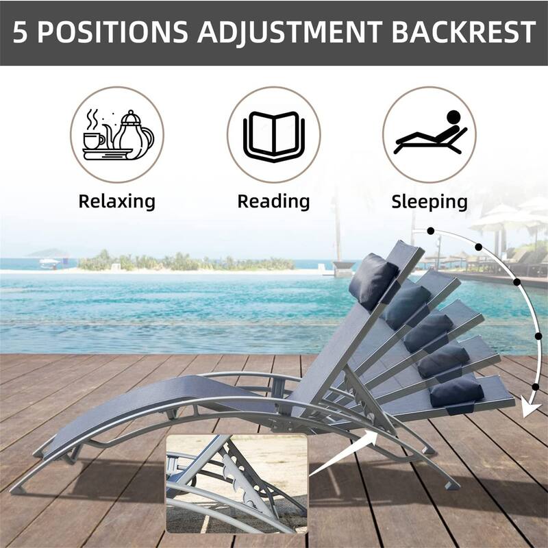 Adjustable Aluminum Chaise Lounge Chairs with Metal Side Table,Set of 3