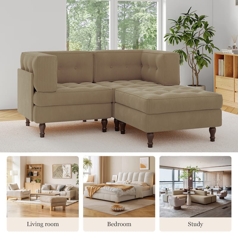 Corduroy Upholstered Modular Corner Sectional Sofa with Reversible Ottoman