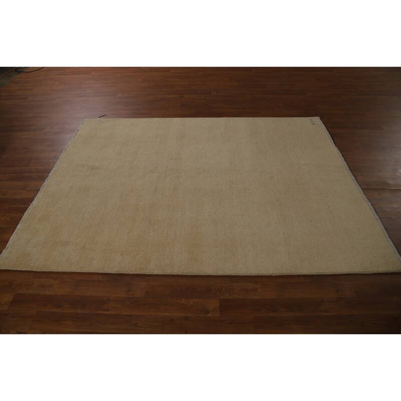 Gabbeh Oriental Rug Hand-Knotted Beige Solid Wool Carpet - 5'1" x 6'11"