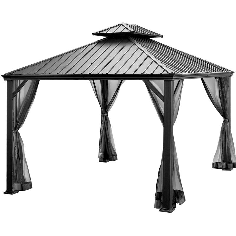 Costway 12ft x 10ft Hardtop Gazebo 2-tier Outdoor Galvanized Steel - See details - Grey