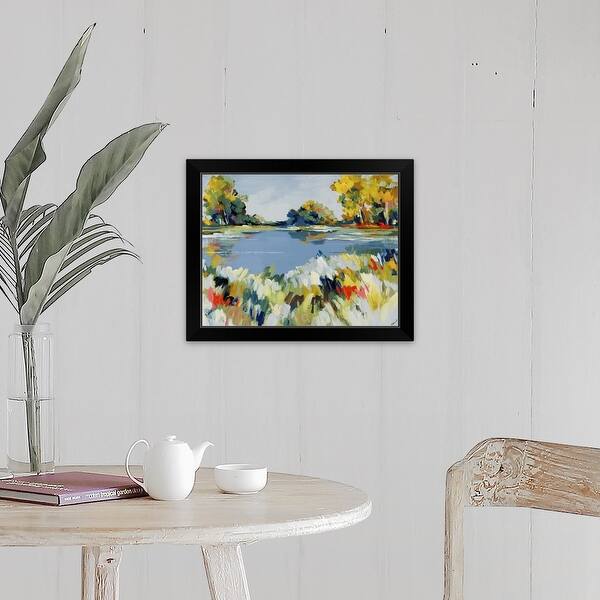 slide 2 of 3, "Blue Valley View I" Black Framed Print Includes Hardware - Mother's Day - 20 x 16 - Wood - Modern & Contemporary - Landscape - Rectangle - Black - 1 Piece