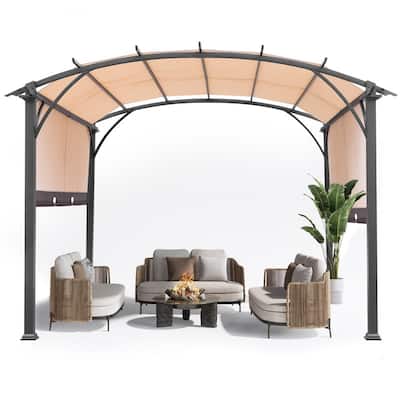 11.3 x 11.3 x 8.2 FT WDH Khaki Adjustable Canopy Curved Top Pergola