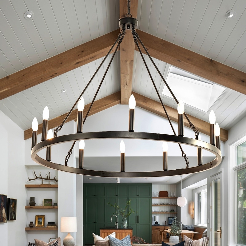 Wagon Wheel Chandelier Black 12 Light Candle Style Outdoor Porch Light Fixtures