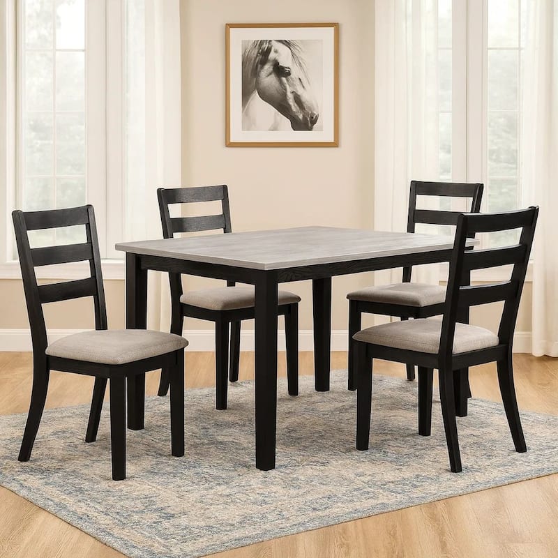 5 Piece Dining Set, Rectangular Table, 4 Chairs, Padded, Espresso Brown
