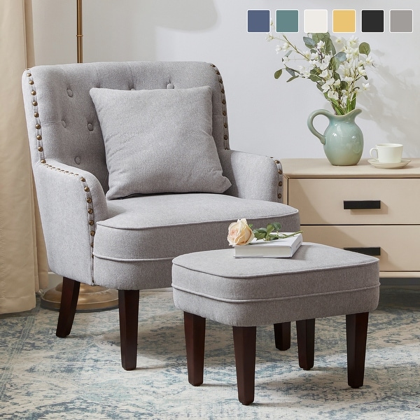 Grey club chair with ottoman sales