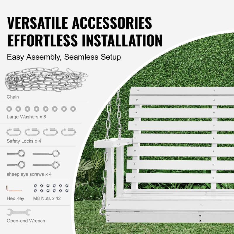 Wooden Porch Swing Heavy Duty Swing Chair Bench with Hanging Chains for Outdoors