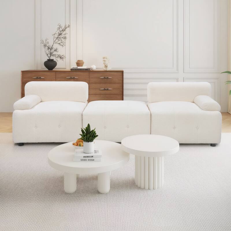 Modular Sectional Sofa, Teddy Fleece Sectional Cloud Couches for Living Room, Modern Sofa DIY Combination Reversible Chaise - White