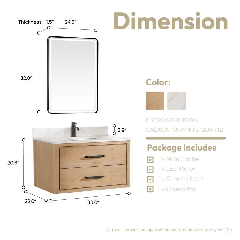 Cristo Floating Bath Vanity with White Quartz Stone Top and Mirror