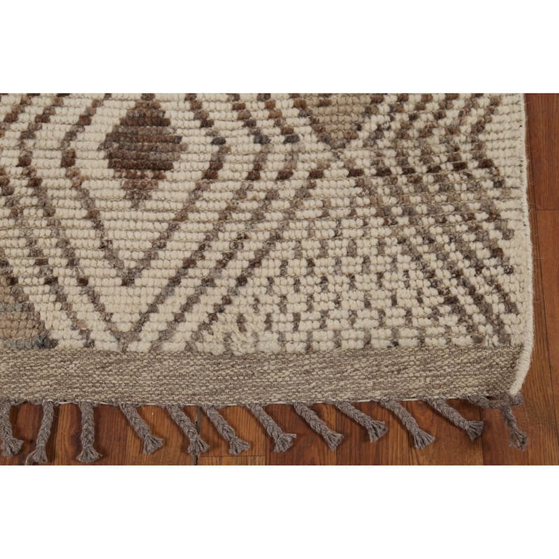 Geometric Moroccan Oriental Runner Rug Handmade Wool Carpet - 2'5"x 13'1"