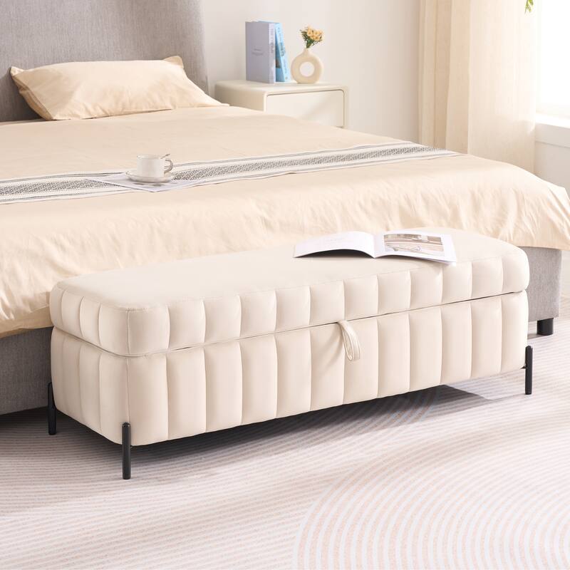49.2"W Modern Storage Bench,Bedroom Ottoman Bench with Metal Legs - Beige