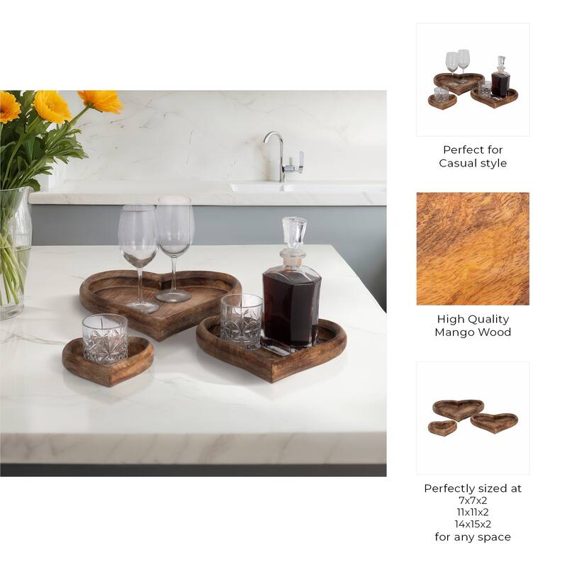 Heart-Shaped Tray with Rich Wood Grain Detail - Decorative Tray for Office and Home Decor
