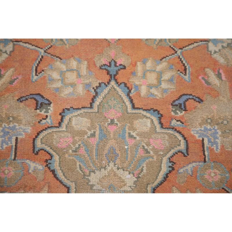 Hand Knotted Oriental 100% Wool Carpet Traditional Floral Oranges & Rust Mashad Area Rug - 11' 2'' X 8' 1''