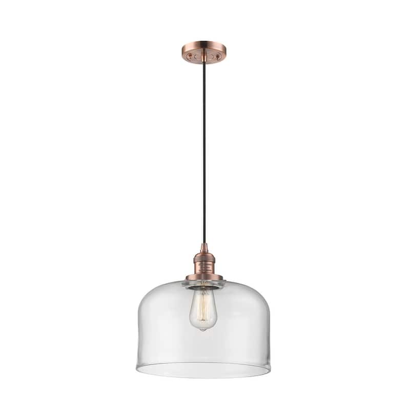 Innovations Lighting X-Large Bell Single Light 12" Wide Pendant - Antique Copper / Clear