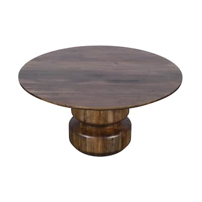 Rise 36 Inch Coffee Table, Round Top and Stacked Pedestal Base, Brown Wood