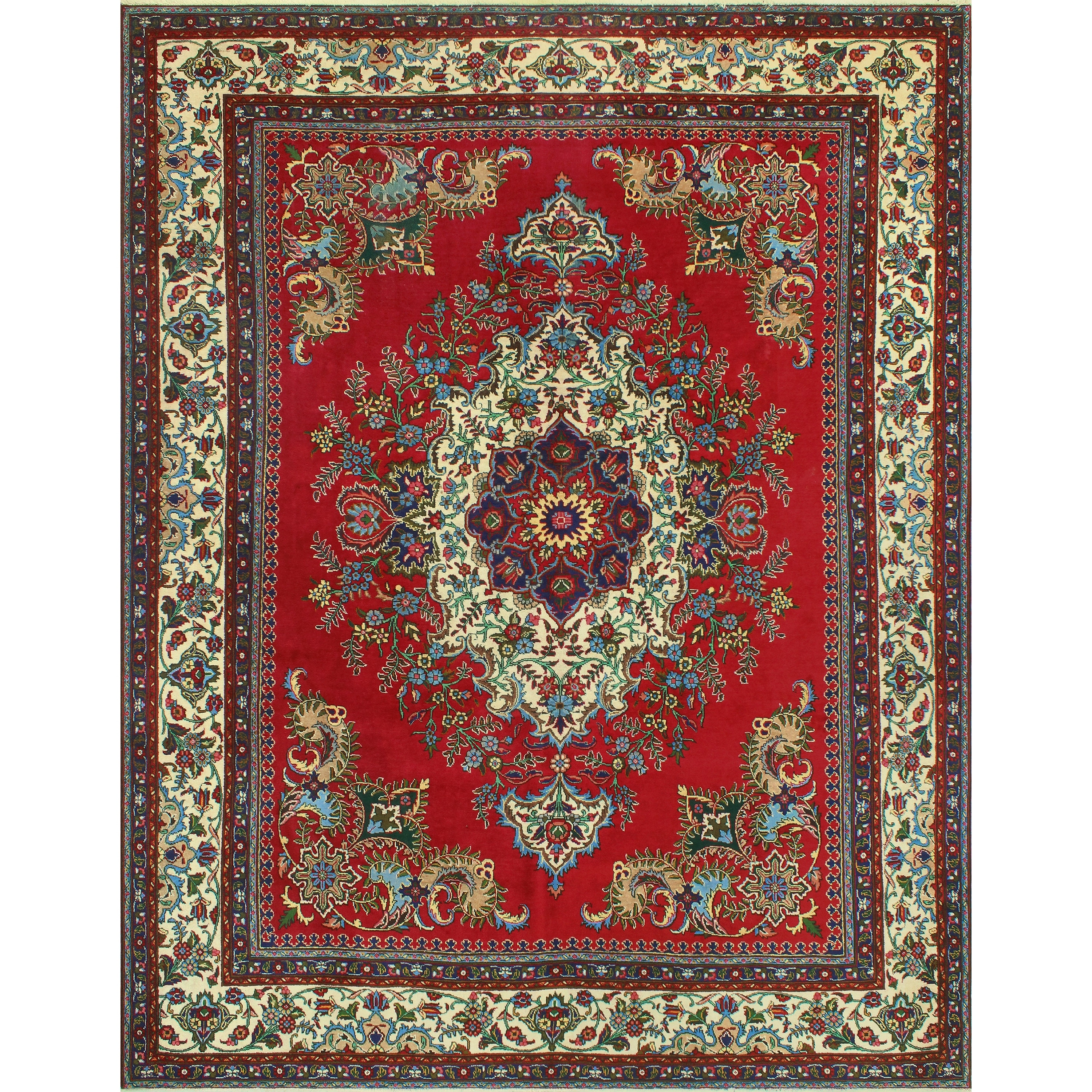 Fine Vintage Distressed Georgian Red/Ivory Rug - 9'11